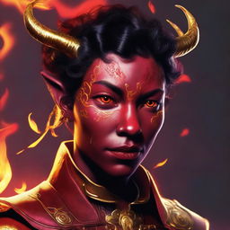 A top-notch digital art piece showcasing a non-binary Tiefling