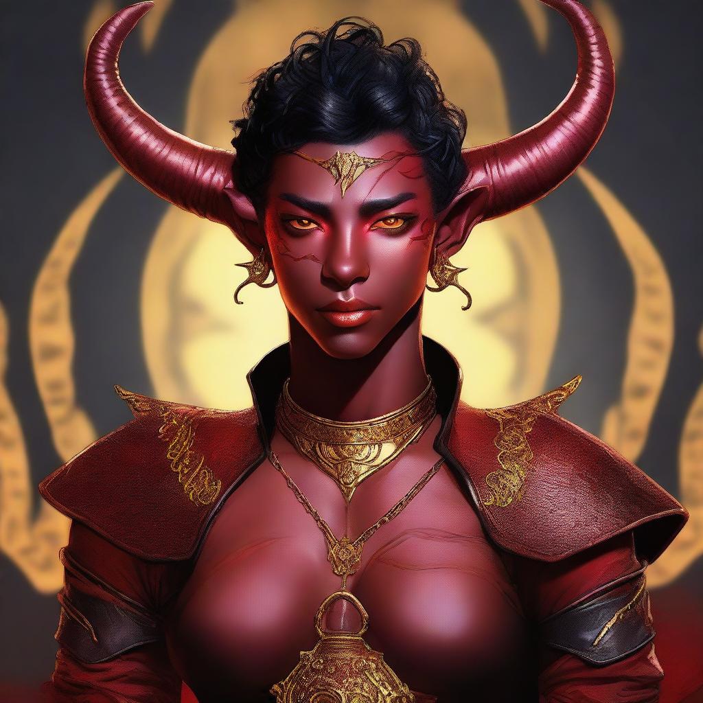 A top-notch digital art piece showcasing a non-binary Tiefling