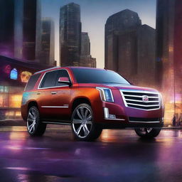 An ultra-high resolution digital art piece showcasing a futuristic Cadillac Escalade