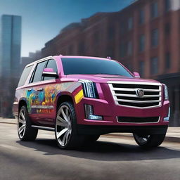 An ultra-high resolution digital art piece showcasing a futuristic Cadillac Escalade