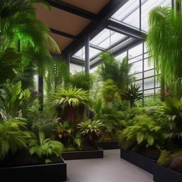 Generate six photo-realistic images of an interior plant exhibition, showcasing an array of diverse plants placed thoughtfully within an indoor space that complements the greenery