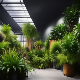 Generate six photo-realistic images of an interior plant exhibition, showcasing an array of diverse plants placed thoughtfully within an indoor space that complements the greenery