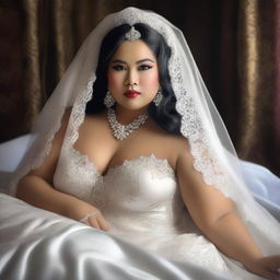 An exquisite digital art image portrays an Indonesian bride on her wedding day, exuding a unique blend of sensuality and elegance