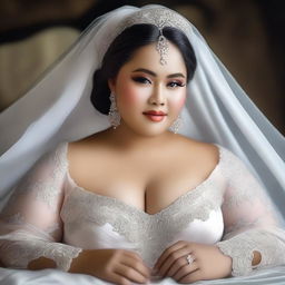 An exquisite digital art image portrays an Indonesian bride on her wedding day, exuding a unique blend of sensuality and elegance