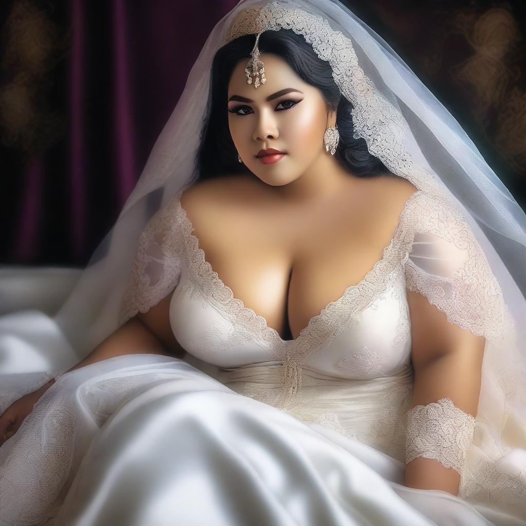 An exquisite digital art image portrays an Indonesian bride on her wedding day, exuding a unique blend of sensuality and elegance