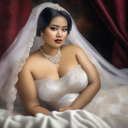 An exquisite digital art image portrays an Indonesian bride on her wedding day, exuding a unique blend of sensuality and elegance