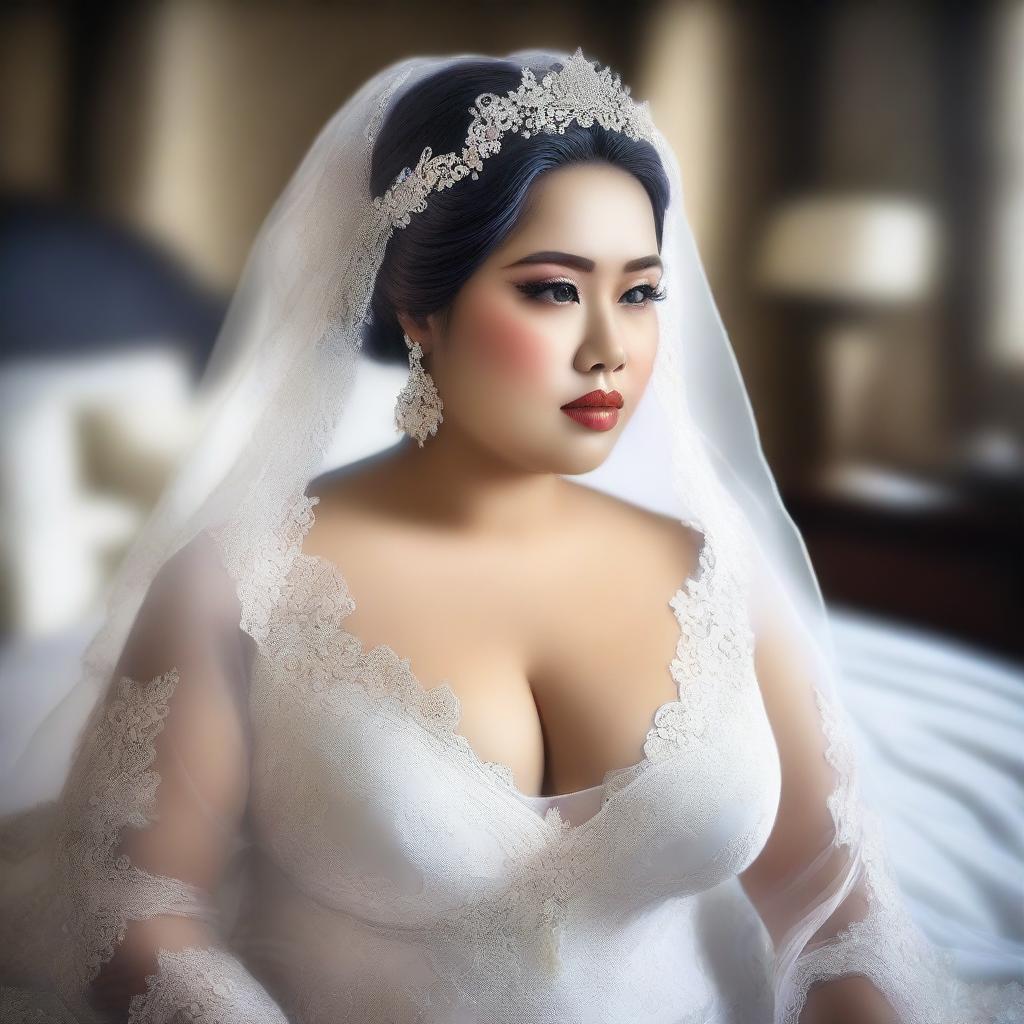 A digital art piece showcases an Indonesian bride on her wedding day, embodying both elegance and sensuality