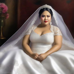 A digital art piece showcases an Indonesian bride on her wedding day, embodying both elegance and sensuality