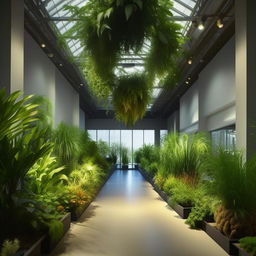 Generate six realistic images of an indoor plant exhibition with a variety of lush, green plants of different species and sizes displayed artistically in a well-lit, spacious hall.