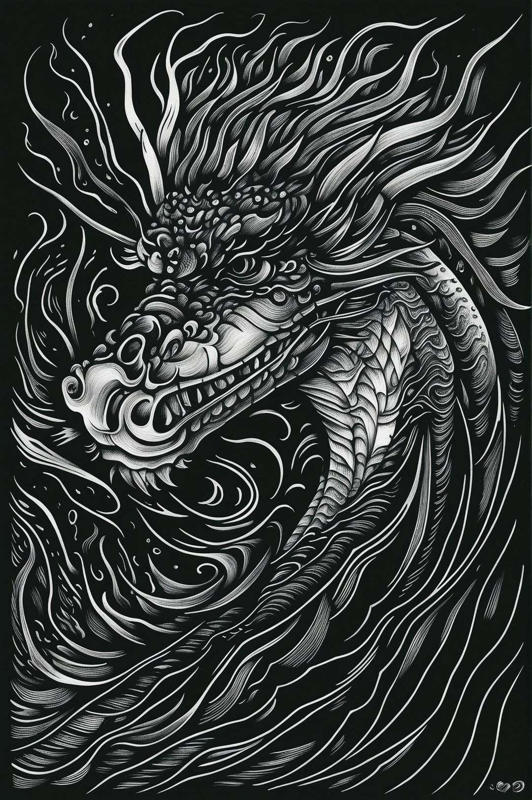 This is a simple, abstract dragon drawing created with pen