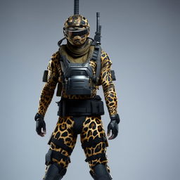 male in futuristic leopard-concept combat gear 