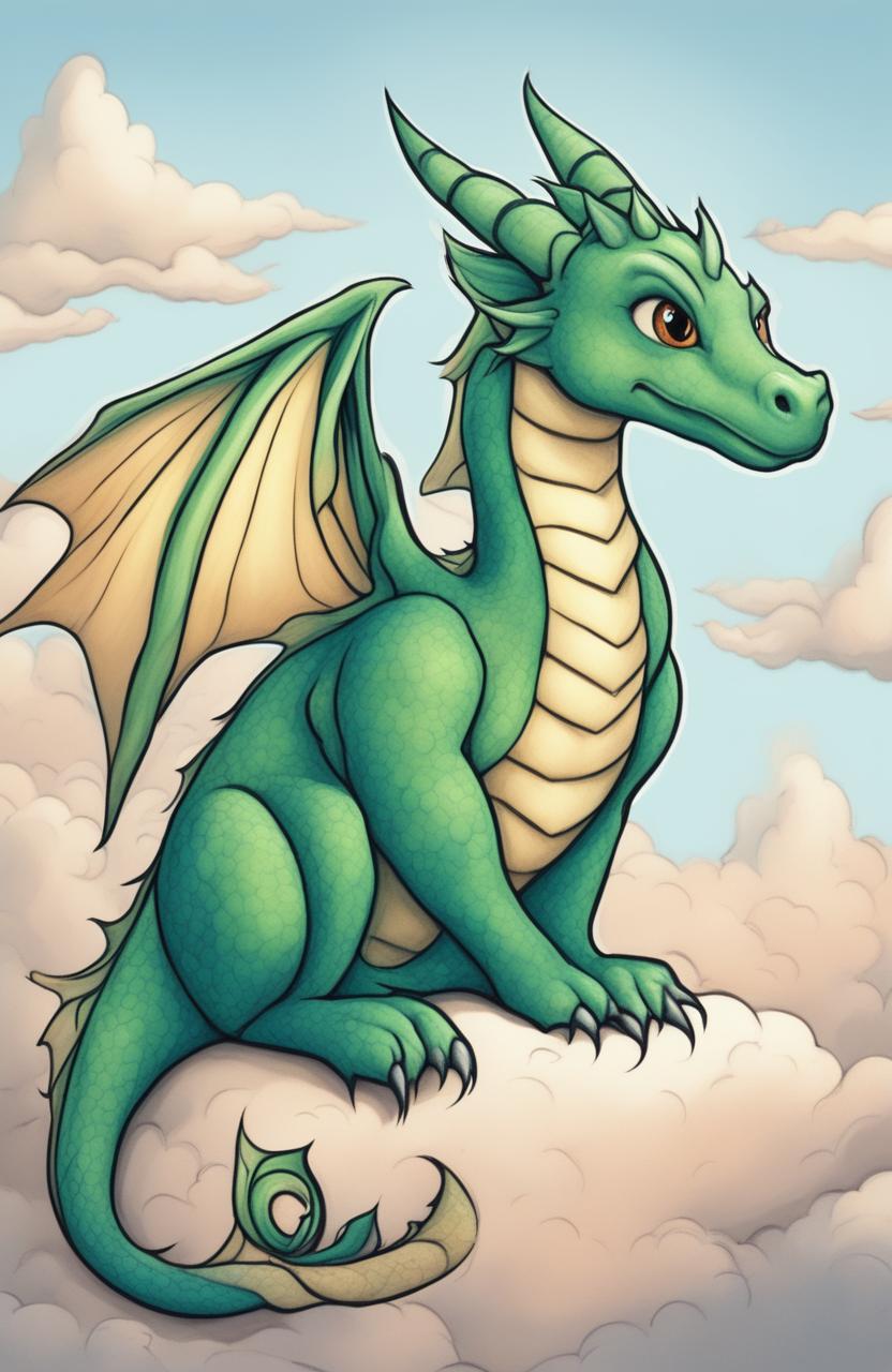 This is a simple, charming dragon drawing rendered in coloring pencils