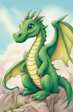 This is a simple, charming dragon drawing rendered in coloring pencils