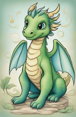 This is a simple, charming dragon drawing rendered in coloring pencils