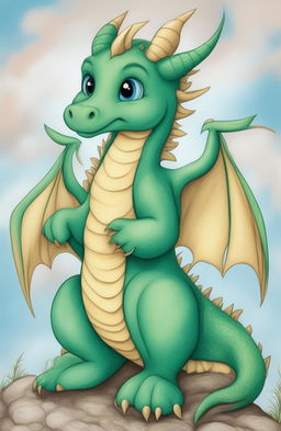 This is a simple, charming dragon drawing rendered in coloring pencils