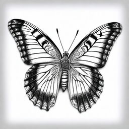 A black and white pencil drawing featuring a different type of butterfly