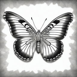 A black and white pencil drawing featuring a different type of butterfly