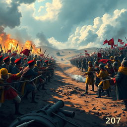 A cinematic movie poster depicting a scene from the War of Spanish Succession, year 1707