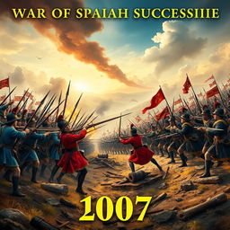 A cinematic movie poster depicting a scene from the War of Spanish Succession, year 1707