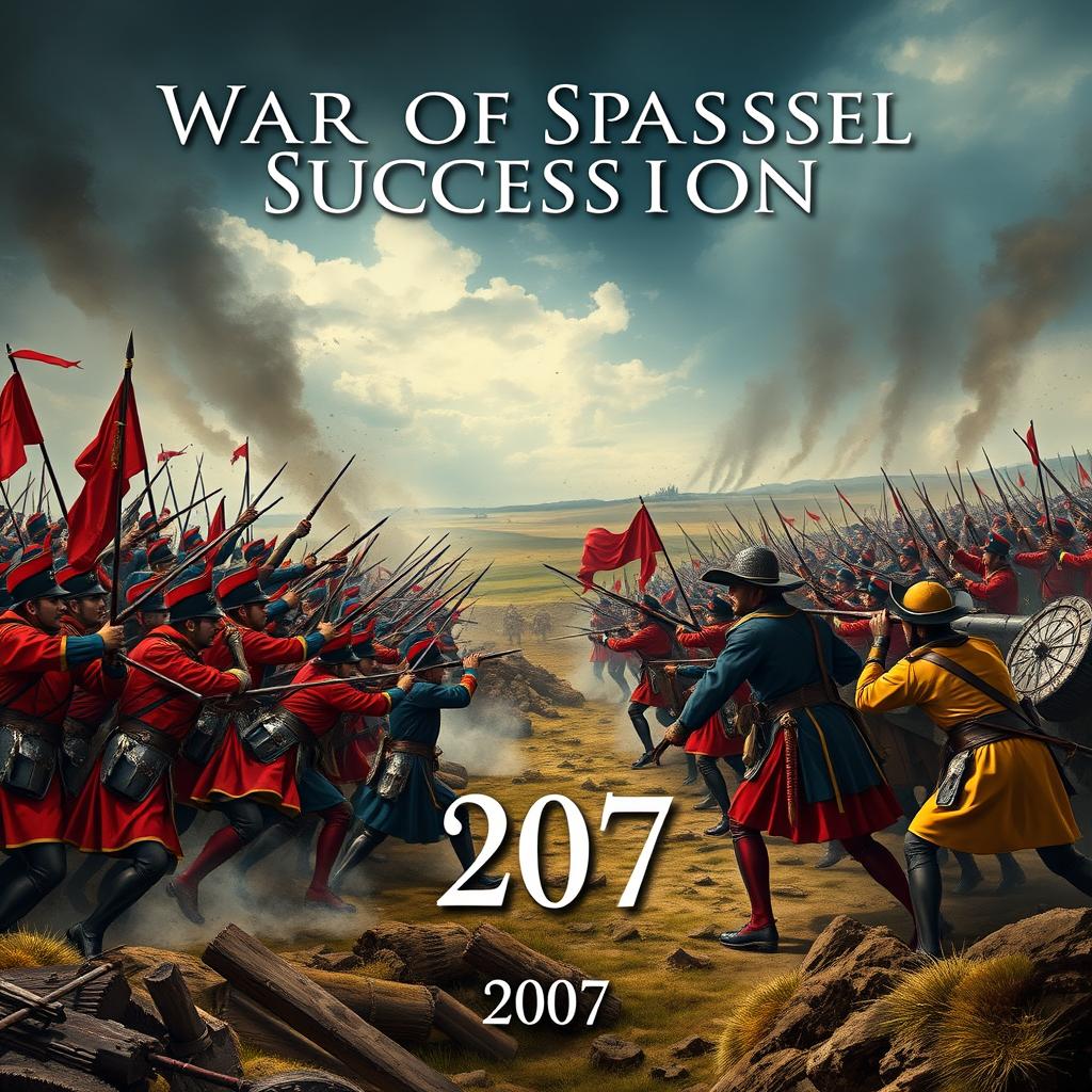 A cinematic movie poster depicting a scene from the War of Spanish Succession, year 1707