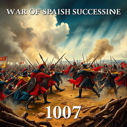 A cinematic movie poster depicting a scene from the War of Spanish Succession, year 1707