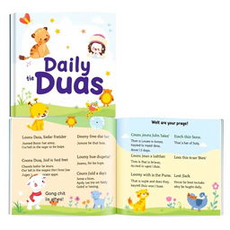 A beautifully illustrated daily duas book designed for children, featuring vibrant and engaging artwork