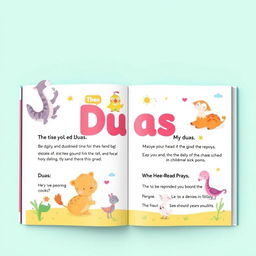 A beautifully illustrated daily duas book designed for children, featuring vibrant and engaging artwork