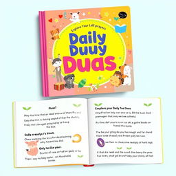 A beautifully illustrated daily duas book designed for children, featuring vibrant and engaging artwork