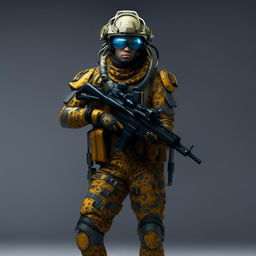 male in futuristic leopard-concept combat gear 