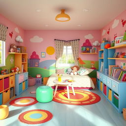 A whimsical children's room designed in the colorful and playful style of the game IncredyBox, filled with imaginative elements