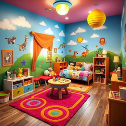 A whimsical children's room designed in the colorful and playful style of the game IncredyBox, filled with imaginative elements