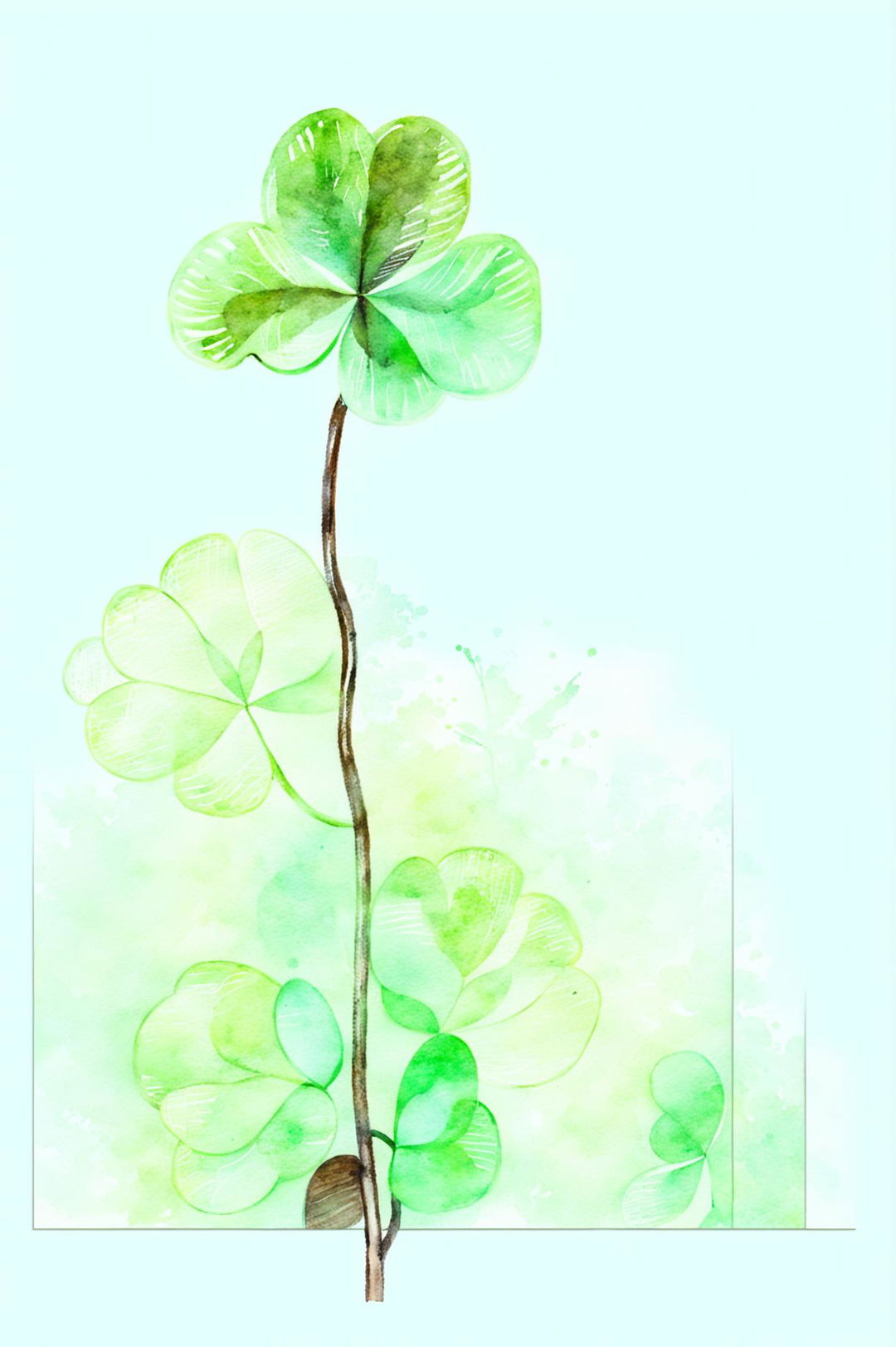 This is a beautiful watercolor painting of a four-leaf clover