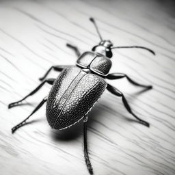 A detailed black and white pencil drawing of a bug