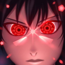 A high-resolution wallpaper featuring Sharingan eyes, highlighting their vivid red color and intricate patterns