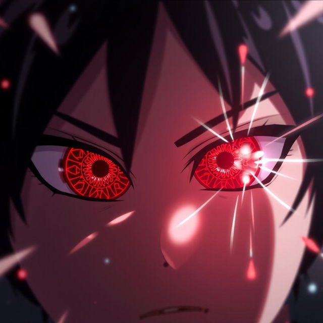 A high-resolution wallpaper featuring Sharingan eyes, highlighting their vivid red color and intricate patterns