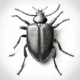 A detailed black and white pencil drawing of a bug