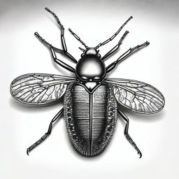 A detailed black and white pencil drawing of a bug