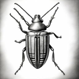 A detailed black and white pencil drawing of a bug