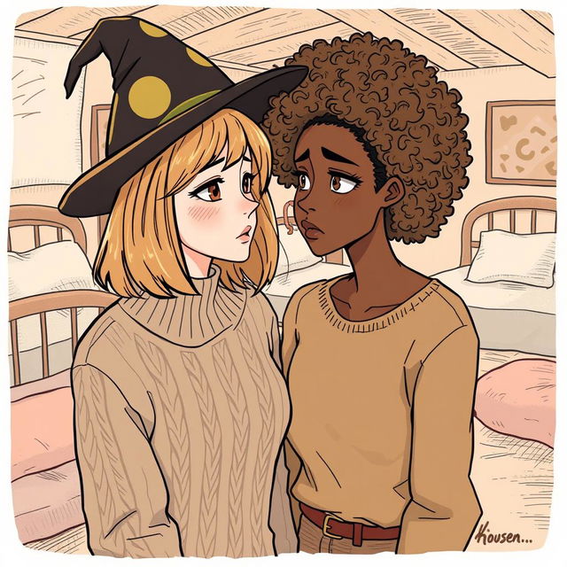 An illustration of two women in a cozy indoor setting