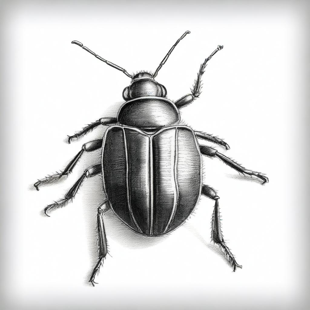 A high-quality black and white pencil drawing of a different bug