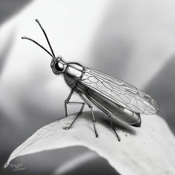 Another masterful pencil sketch in black and white, this time showcasing a different bug delicately positioned on a different leaf