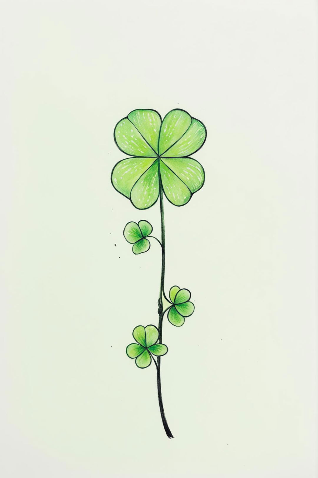 This is a minimalist Sharpie drawing of a four-leaf clover, filled with soft pastel colors