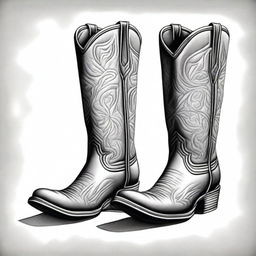 A pencil drawing showcasing a pair of cool cowboy boots