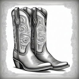 A pencil drawing showcasing a pair of cool cowboy boots