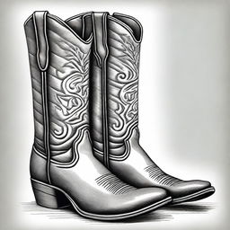 A pencil drawing showcasing a pair of cool cowboy boots