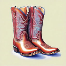 A detailed coloured pencil drawing of fashionable cowboy boots