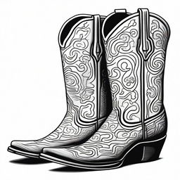 A black and white Sharpie drawing, showcasing a pair of fashionable cowboy boots