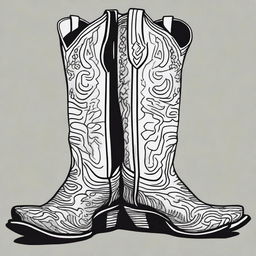 A black and white Sharpie drawing, showcasing a pair of fashionable cowboy boots