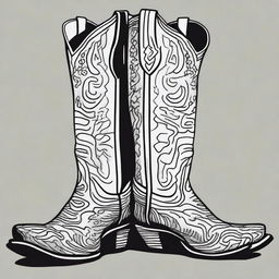 A black and white Sharpie drawing, showcasing a pair of fashionable cowboy boots