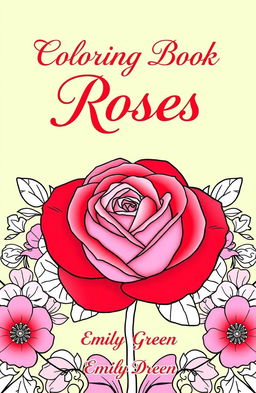 A beautifully designed coloring book cover featuring a single intricate rose surrounded by detailed floral patterns